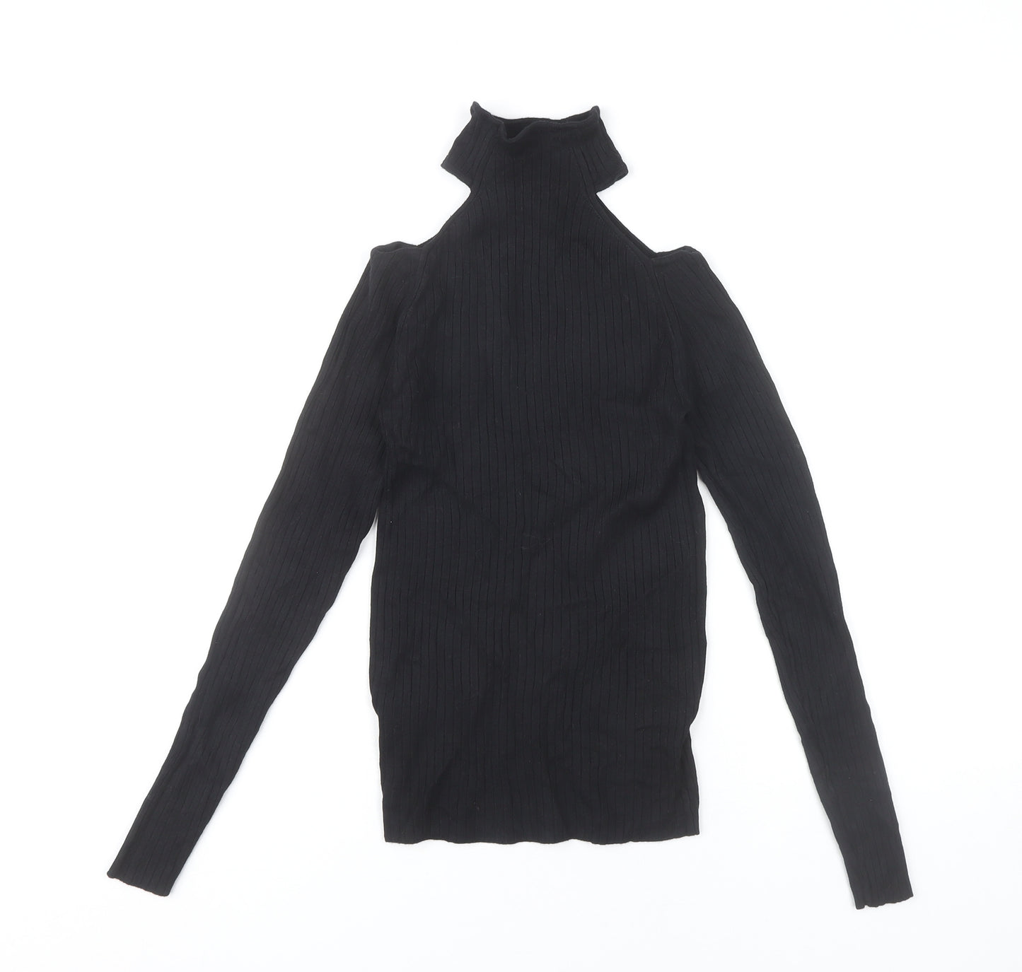 New Look Women’s Black Roll Neck Cold Shoulder Slim Knit Top Size 6