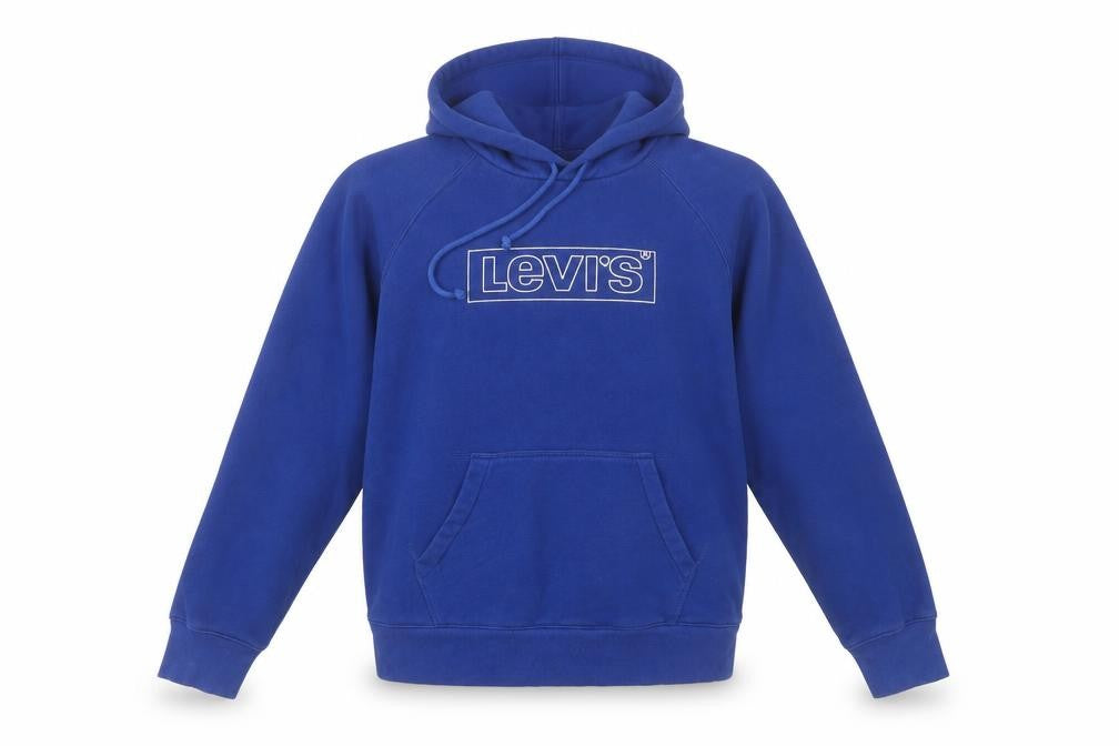 Front view of Levi's Women Blue Pullover Hoodie Small Logo Raglan Sleeve