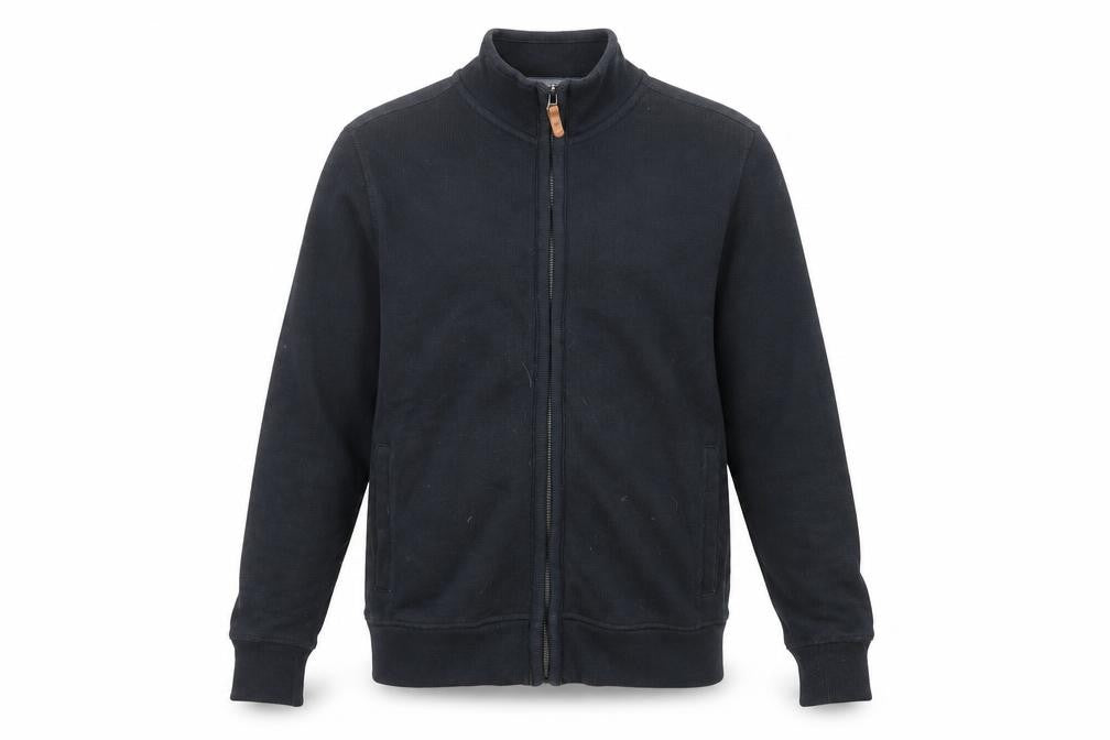 Front view of Next Men’s Black Cotton Full Zip Mock Neck Jumper Small