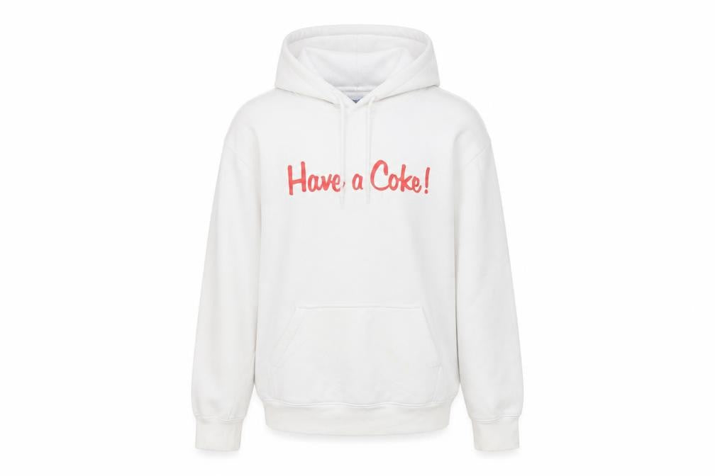Front view of H&M Divided Coca-Cola White Hoodie Women S Pullover Logo Graphic