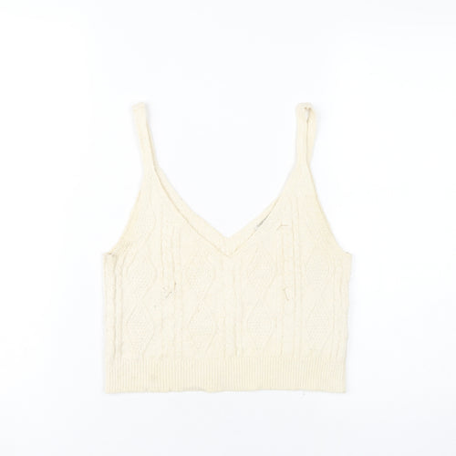 Stradivarius Women’s Ivory Knit Cropped Tank Top Size M