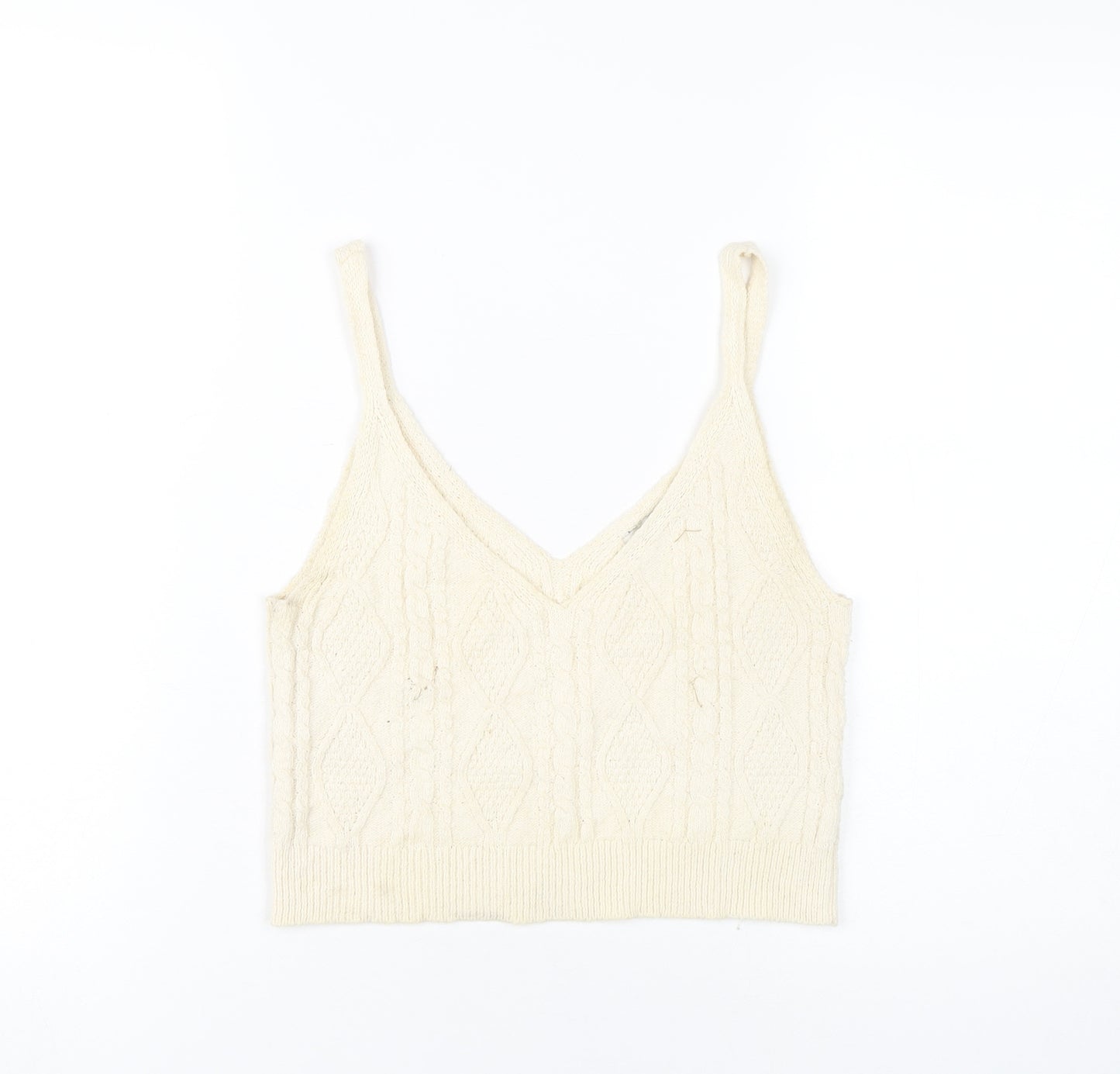 Stradivarius Women’s Ivory Knit Cropped Tank Top Size M