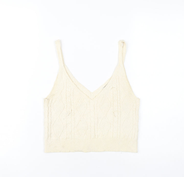 Stradivarius Women’s Ivory Knit Cropped Tank Top Size M