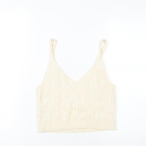Stradivarius Women’s Ivory Knit Cropped Tank Top Size M