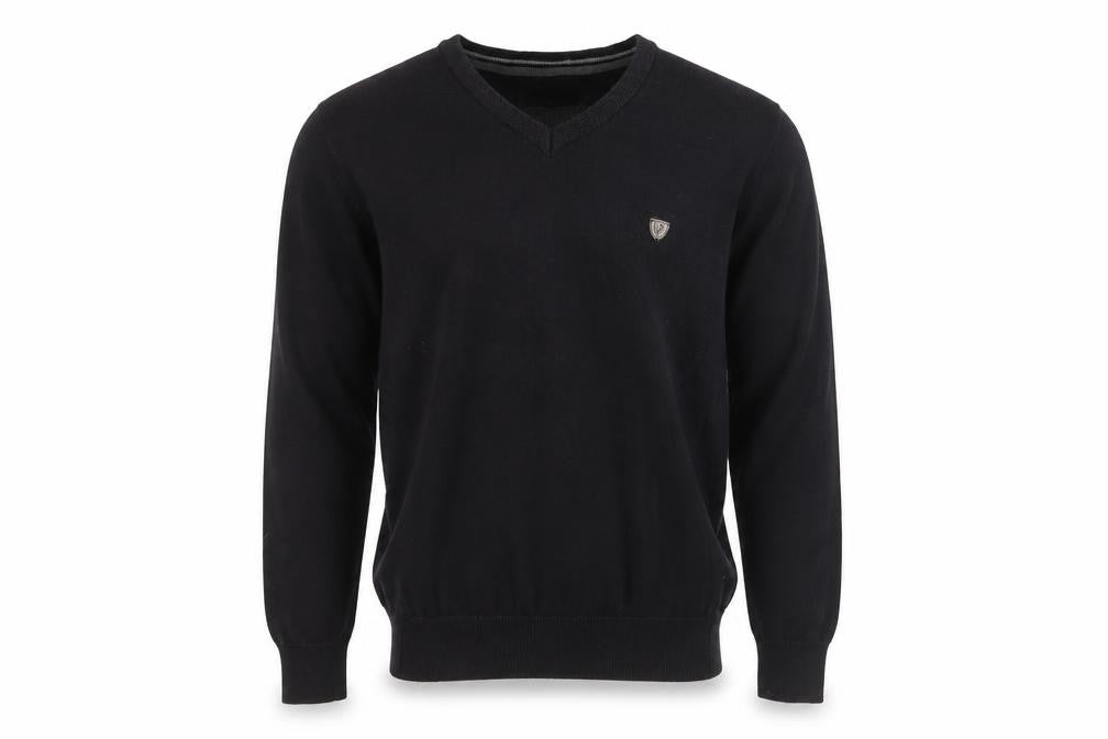 Front view of Retro Club men’s black v-neck jumper l cotton blend