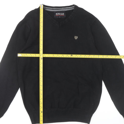 Retro Club Mens Black V-Neck Pullover Jumper L Cotton Blend