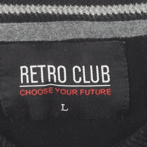 Retro Club Mens Black V-Neck Pullover Jumper L Cotton Blend