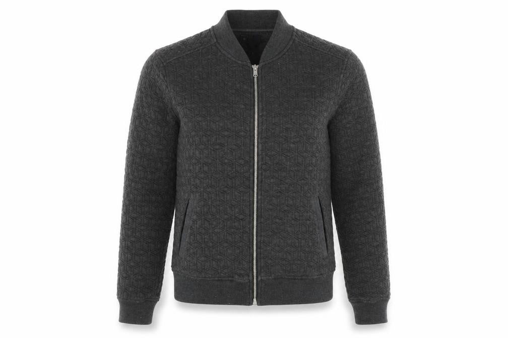 Front view of Gap Women’s Grey Bomber Jacket, size S, Full Zip Pockets Casual