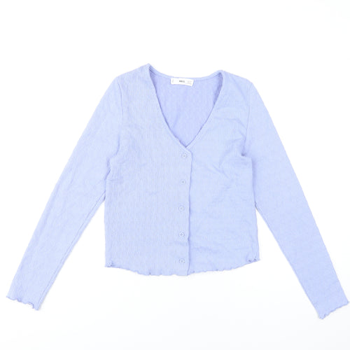 MNG Women's Purple Cropped Button Blouse Long Sleeve Slim Fit S