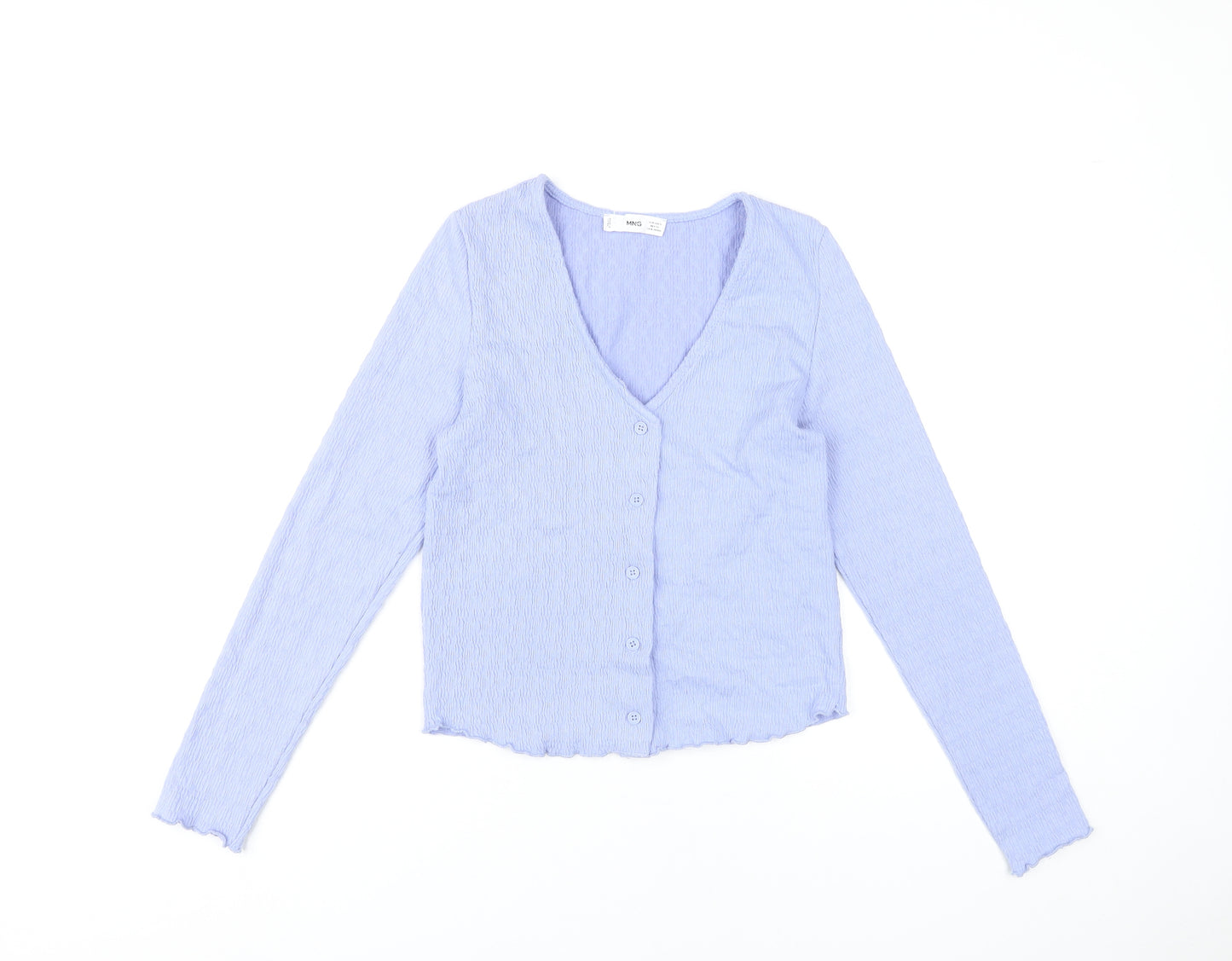 MNG Women's Purple Cropped Button Blouse Long Sleeve Slim Fit S