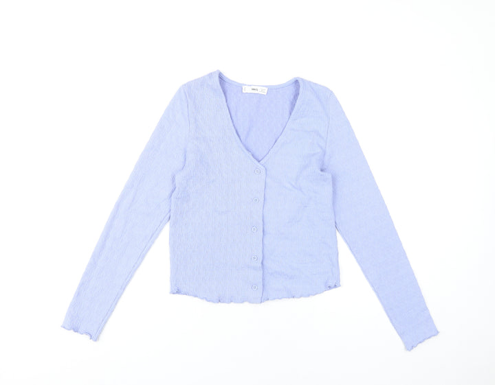 MNG Women's Purple Cropped Button Blouse Long Sleeve Slim Fit S