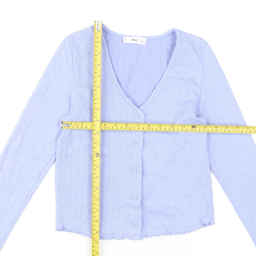 MNG Women's Purple Cropped Button Blouse Long Sleeve Slim Fit S