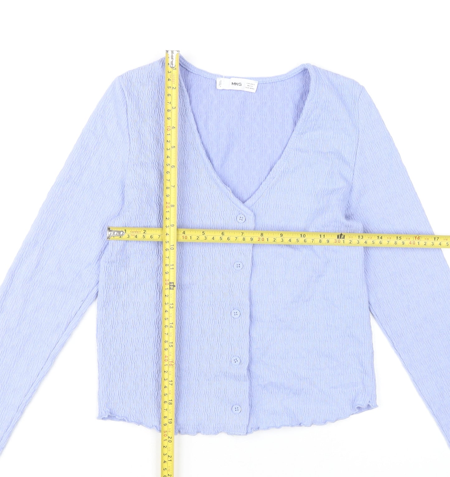 MNG Women's Purple Cropped Button Blouse Long Sleeve Slim Fit S