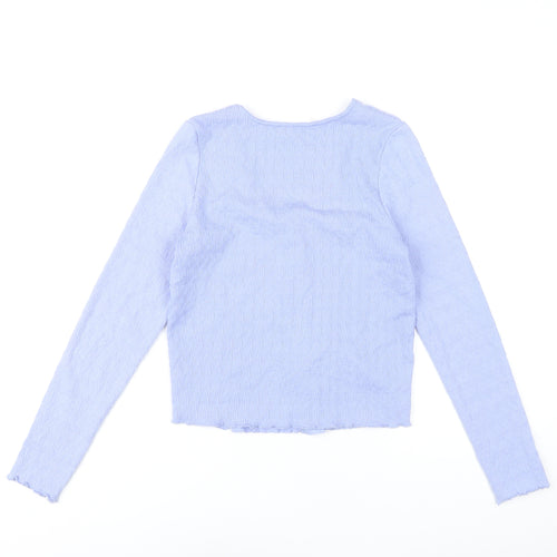 MNG Women's Purple Cropped Button Blouse Long Sleeve Slim Fit S