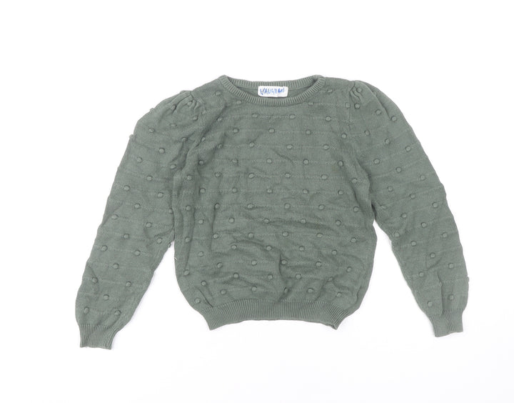 Vanquish Teens Green Cotton Puff Sleeve Jumper Size 4 Crew Neck