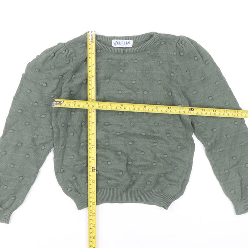 Vanquish Teens Green Cotton Puff Sleeve Jumper Size 4 Crew Neck