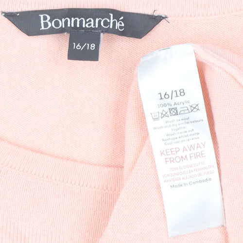 Bonmarché Womens Pink Pullover Jumper Size 16 Round Neck Long Sleeve