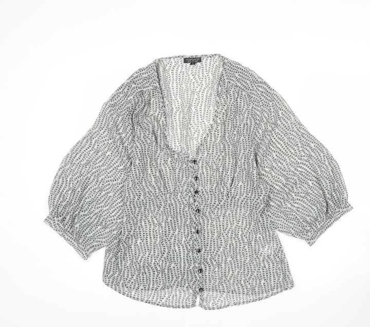 Topshop Women’s Grey Wrap Blouse UK 12 Polyester 3/4 Sleeve