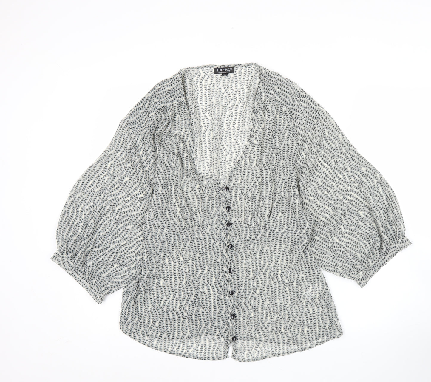 Topshop Women’s Grey Wrap Blouse UK 12 Polyester 3/4 Sleeve
