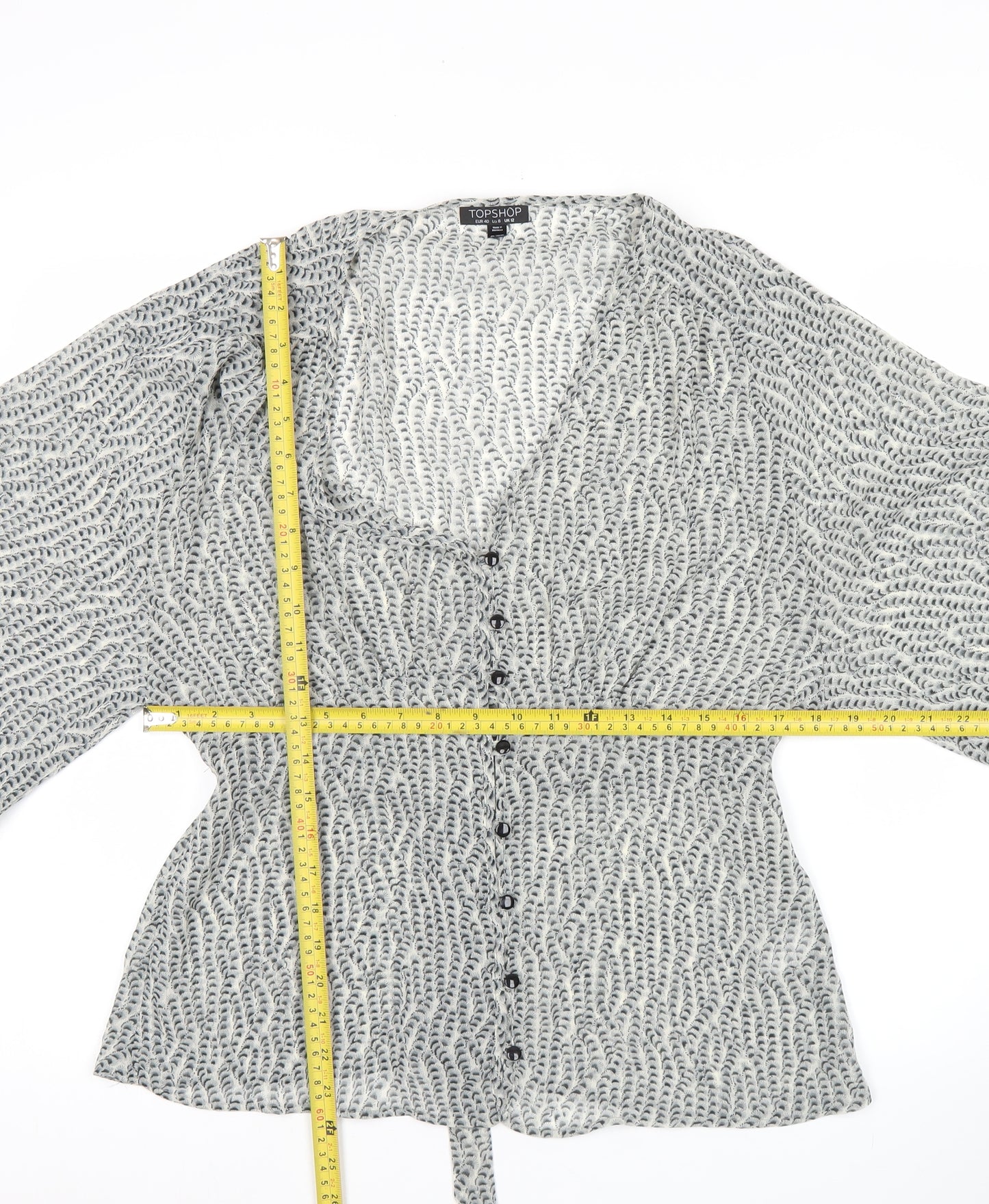 Topshop Women’s Grey Wrap Blouse UK 12 Polyester 3/4 Sleeve