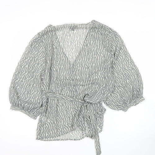 Topshop Women’s Grey Wrap Blouse UK 12 Polyester 3/4 Sleeve
