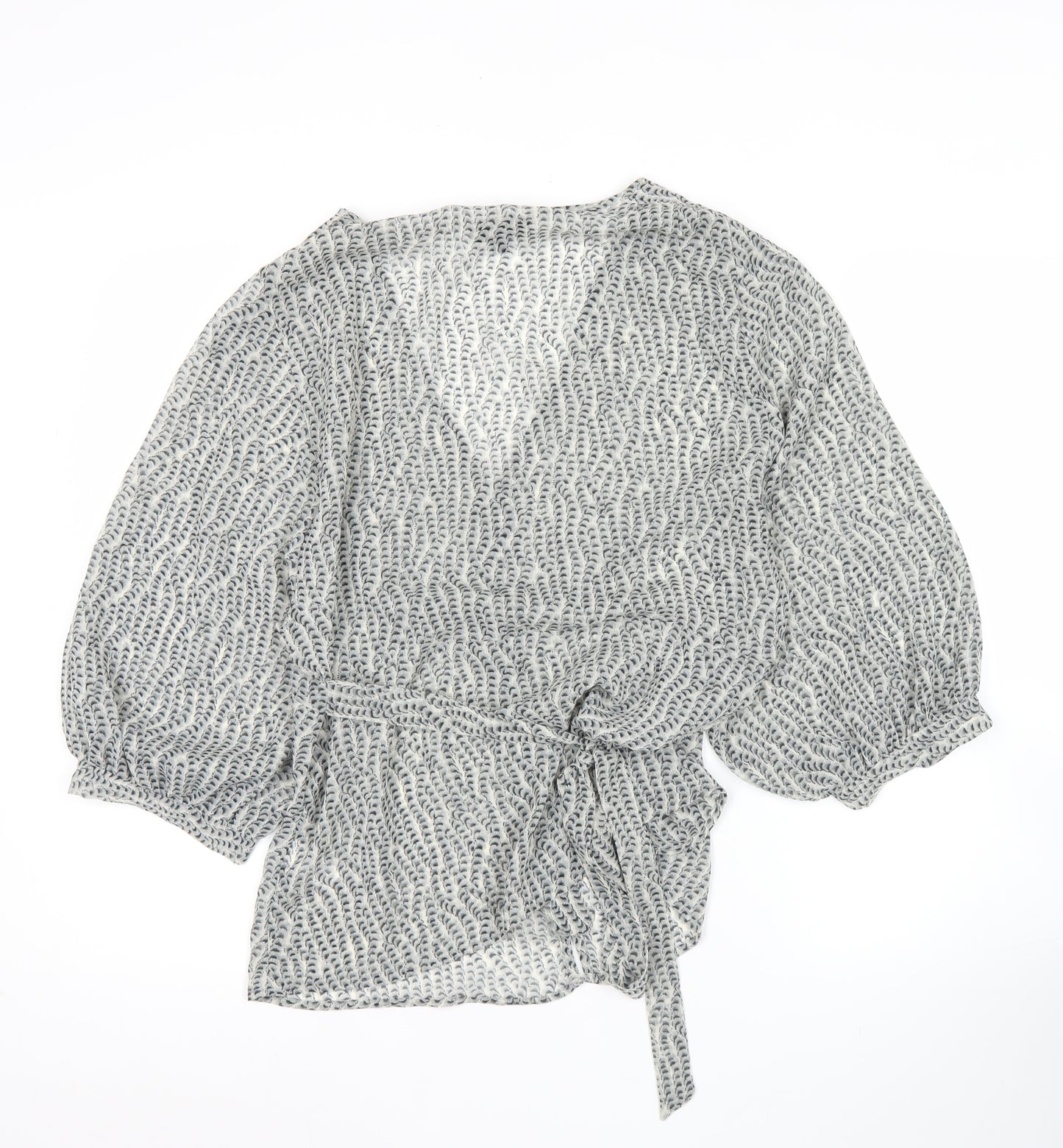Topshop Women’s Grey Wrap Blouse UK 12 Polyester 3/4 Sleeve