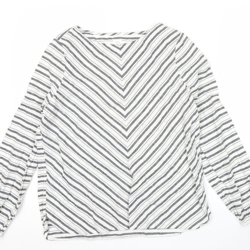 John Lewis Women’s White Striped Cotton Long Sleeve Blouse Size 8