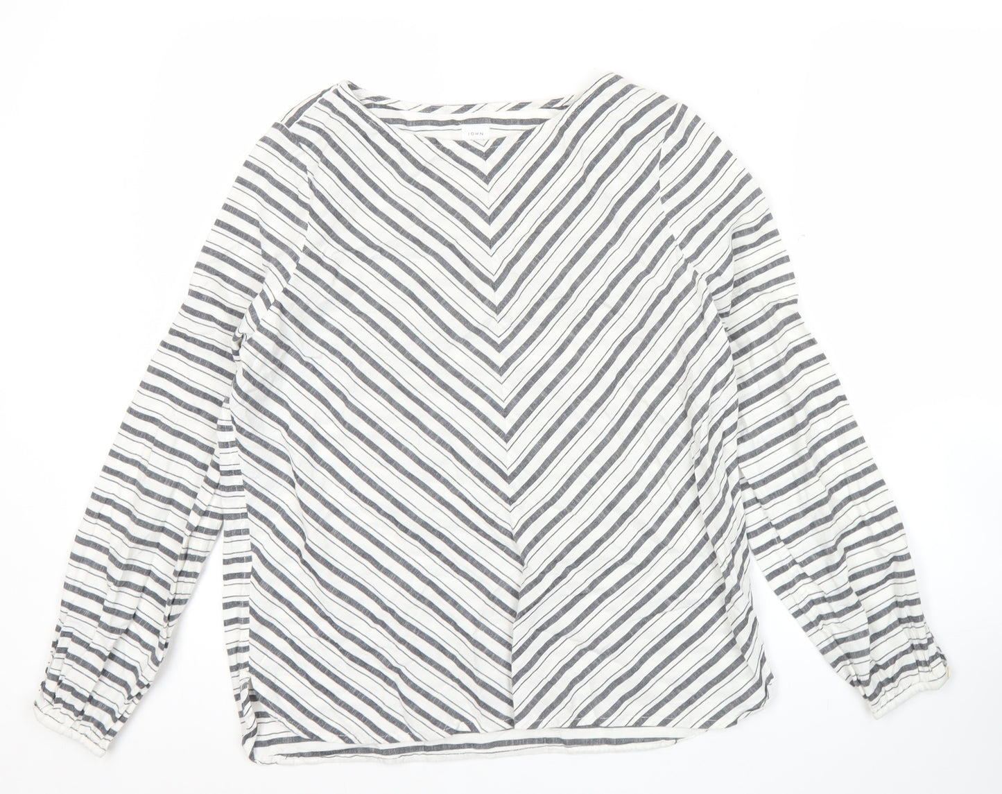 John Lewis Women’s White Striped Cotton Long Sleeve Blouse Size 8