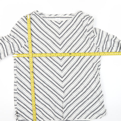 John Lewis Women’s White Striped Cotton Long Sleeve Blouse Size 8