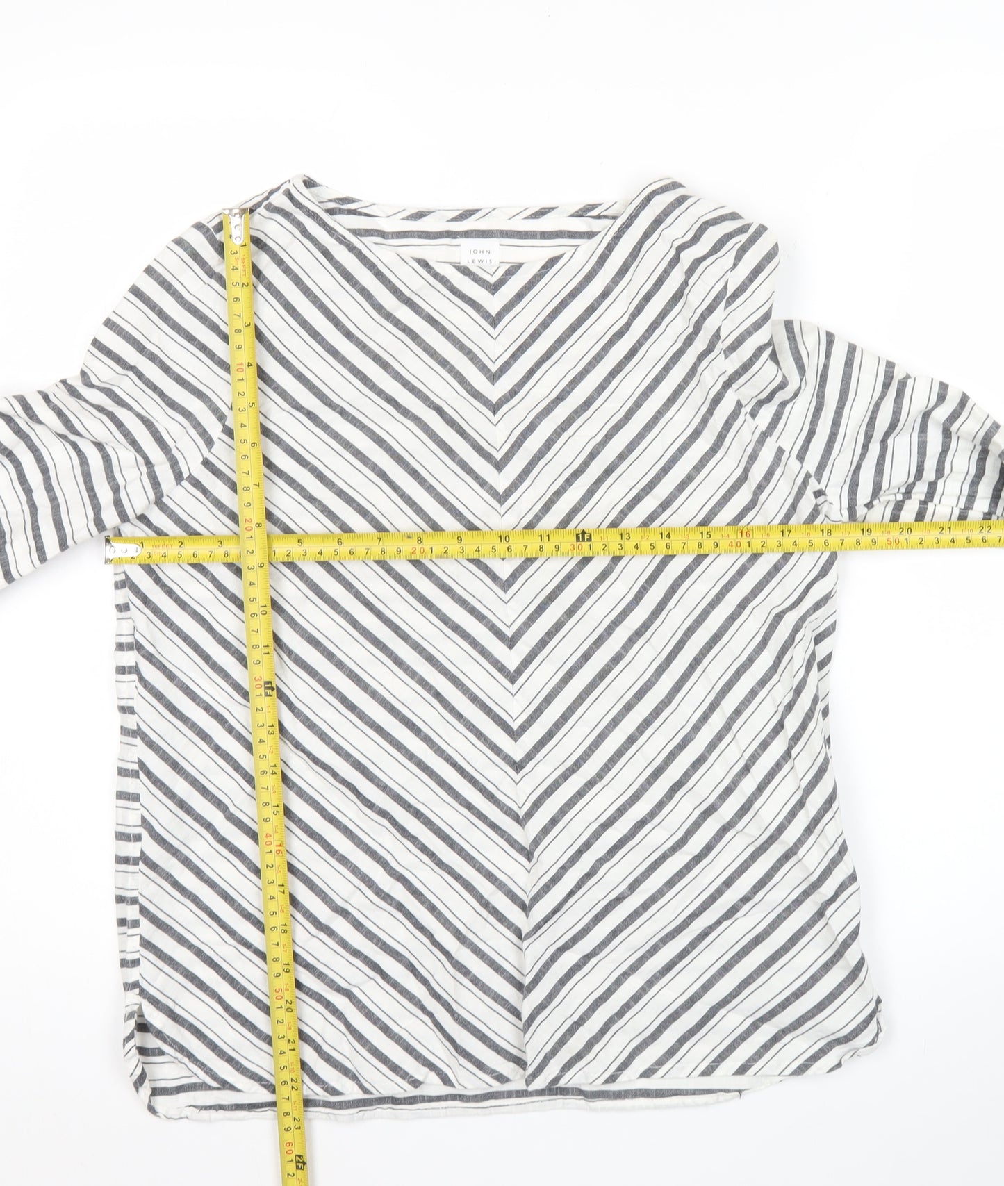 John Lewis Women’s White Striped Cotton Long Sleeve Blouse Size 8