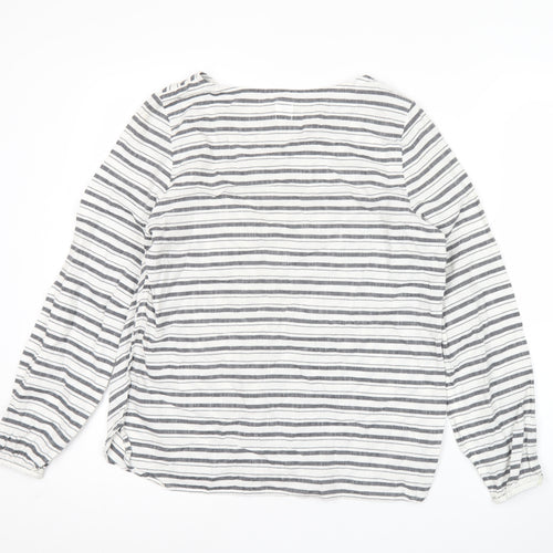 John Lewis Women’s White Striped Cotton Long Sleeve Blouse Size 8