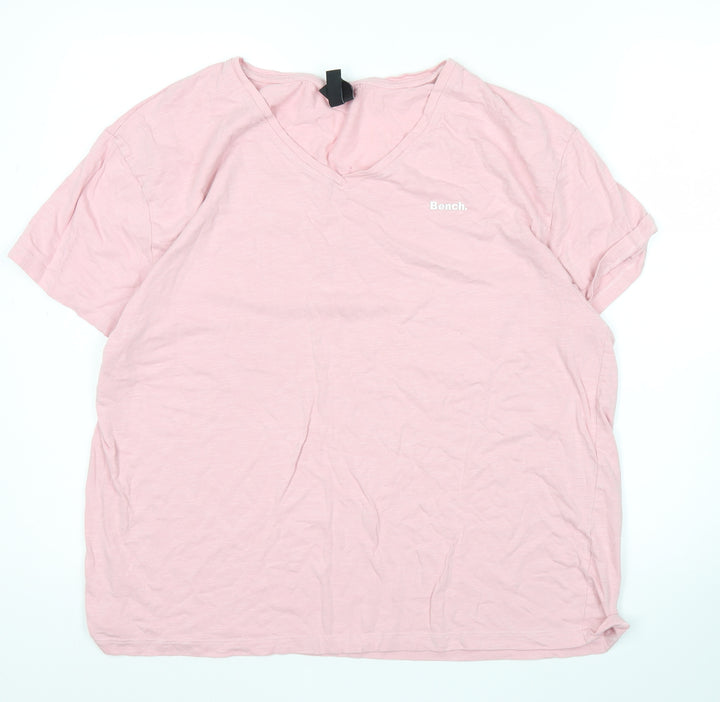 Bench Women Pink L V-Neck Short Sleeve Cotton T-Shirt