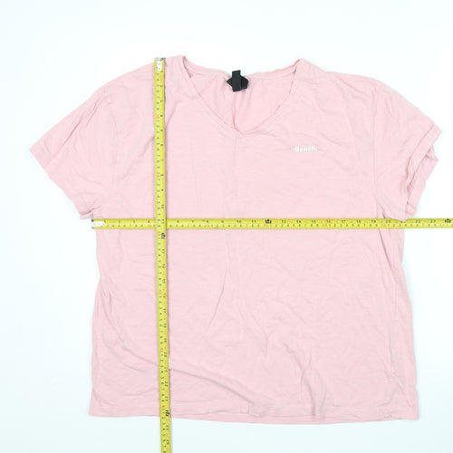 Bench Women Pink L V-Neck Short Sleeve Cotton T-Shirt