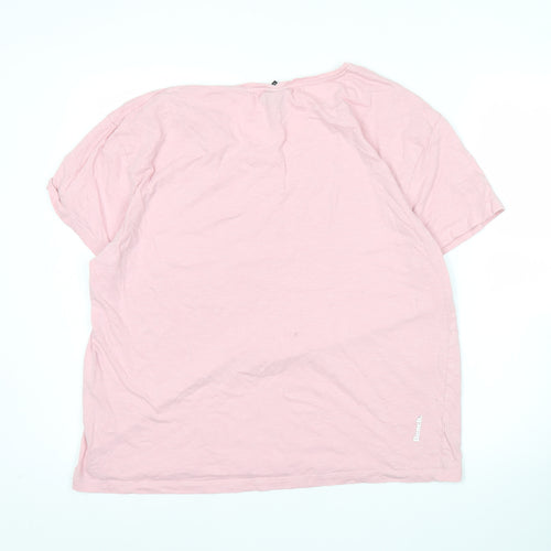 Bench Women Pink L V-Neck Short Sleeve Cotton T-Shirt