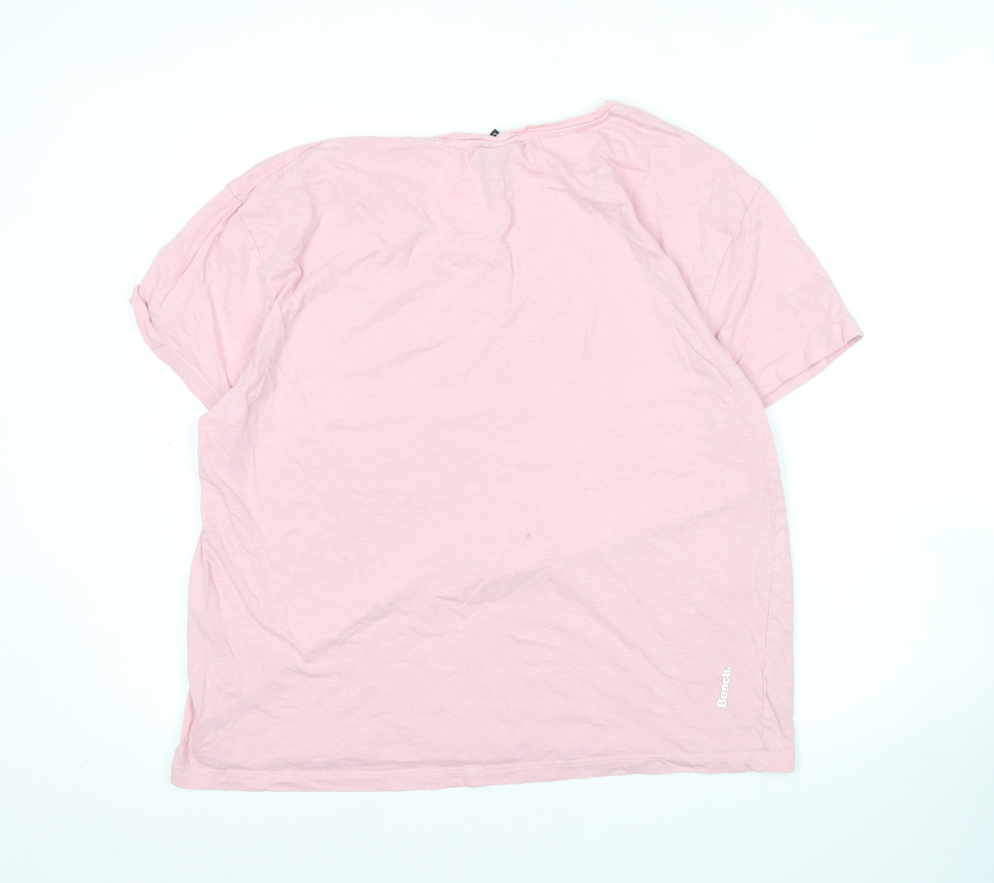 Bench Women Pink L V-Neck Short Sleeve Cotton T-Shirt