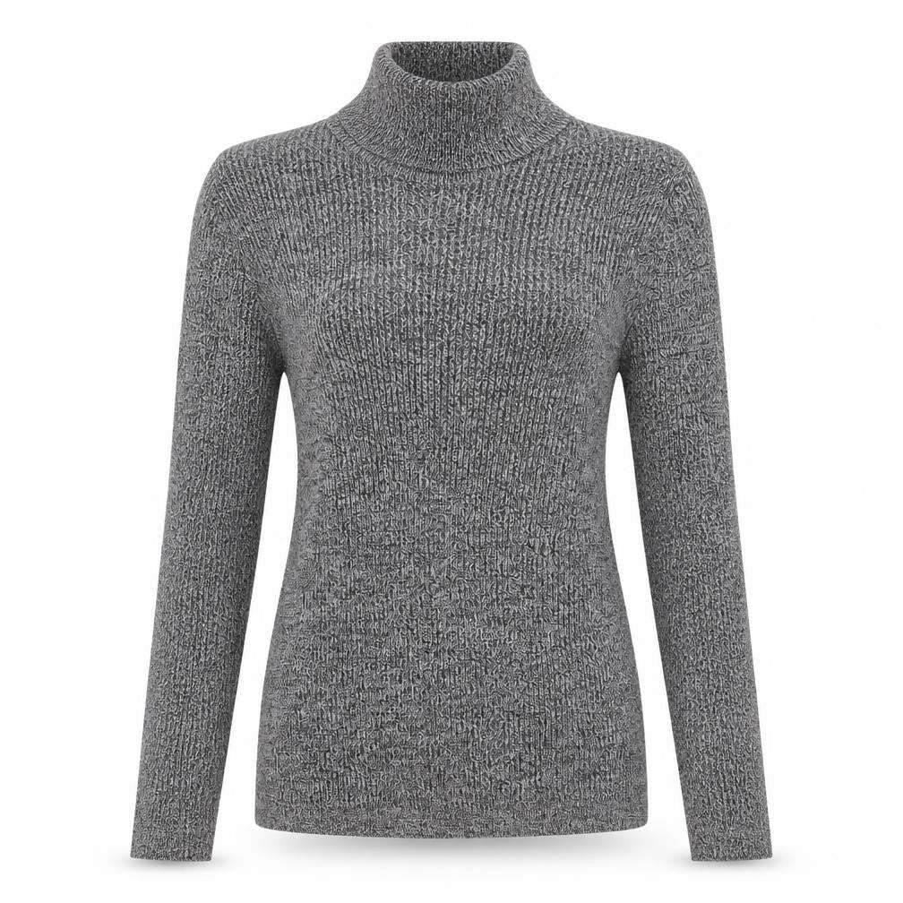 Front view of New Look Women’s Grey Roll Neck Ribbed Jumper, size UK 12