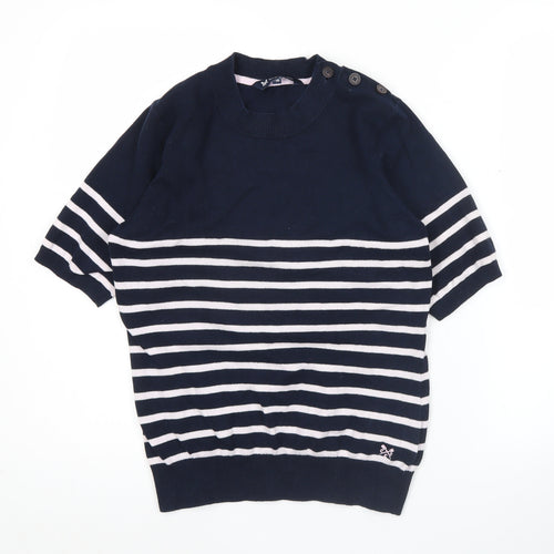 Crew Clothing Women Blue Striped Cotton Jumper Size 10 Short Sleeve
