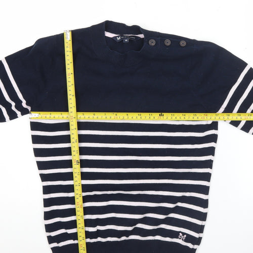 Crew Clothing Women Blue Striped Cotton Jumper Size 10 Short Sleeve