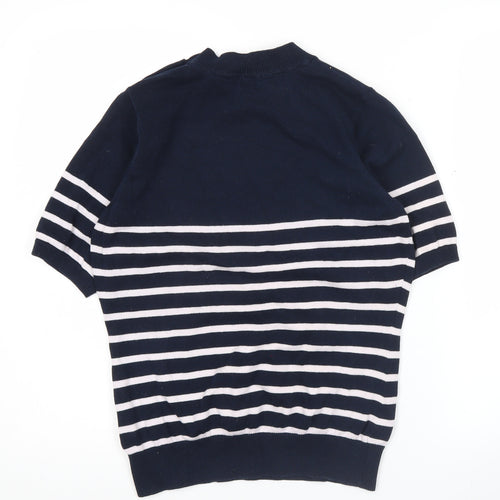 Crew Clothing Women Blue Striped Cotton Jumper Size 10 Short Sleeve