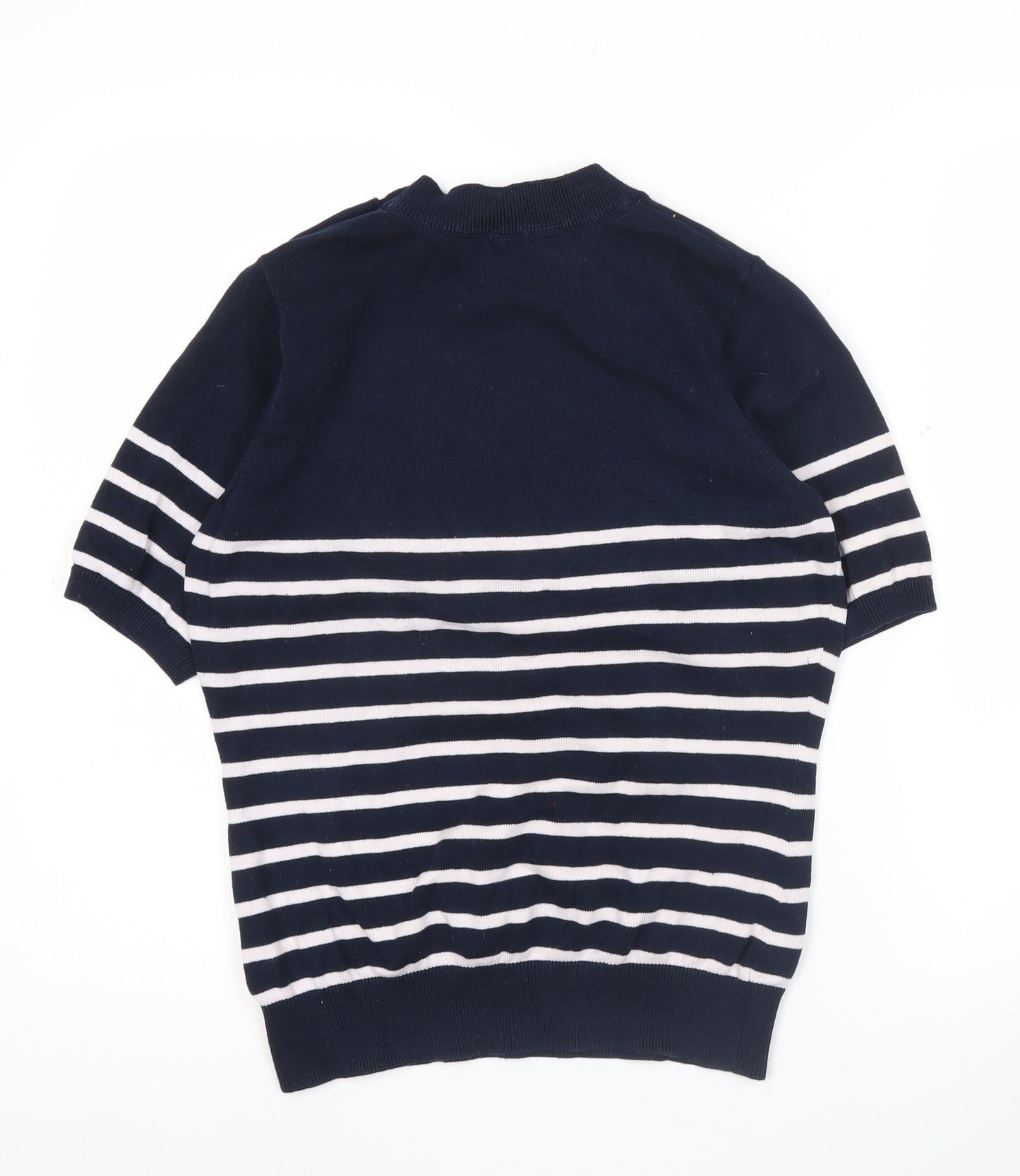 Crew Clothing Women Blue Striped Cotton Jumper Size 10 Short Sleeve