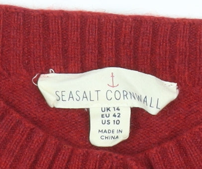 Seasalt Cornwall Women’s Red Wool Blend Crew Neck Cardigan Size 14