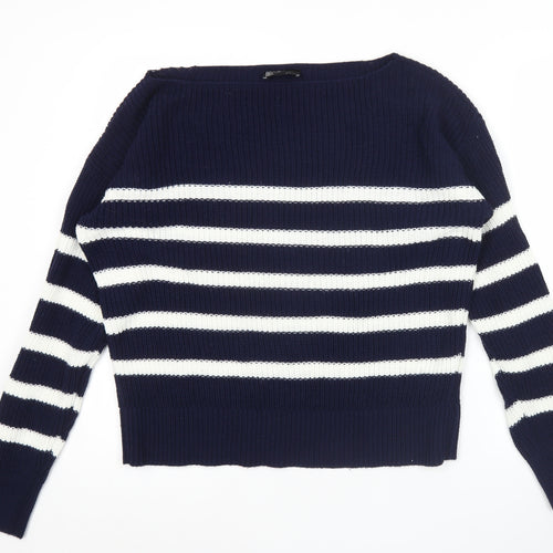 Friends Like These Womens Blue Striped Boat Neck Jumper Size 10
