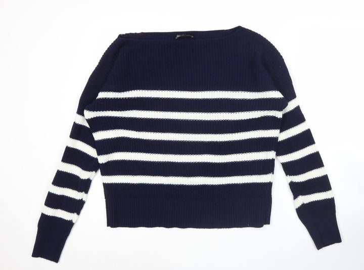 Friends Like These Womens Blue Striped Boat Neck Jumper Size 10