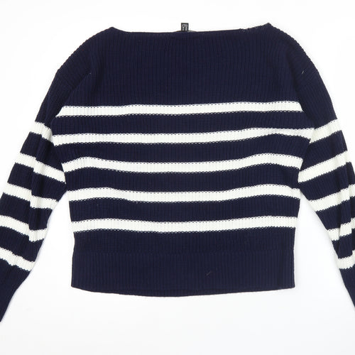 Friends Like These Womens Blue Striped Boat Neck Jumper Size 10