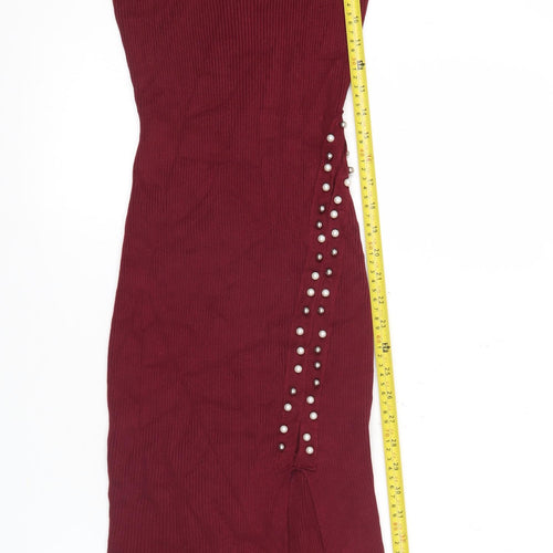 Voyelles Women's Red Bodycon Midi Dress Small Sleeveless Beaded Partywear
