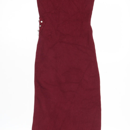 Voyelles Women's Red Bodycon Midi Dress Small Sleeveless Beaded Partywear