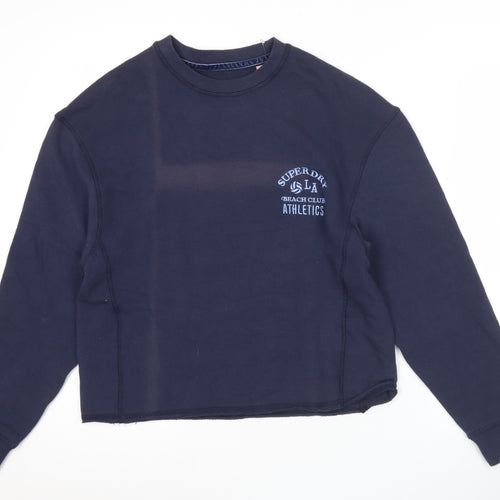 Superdry Womens Blue Pullover Sweatshirt Medium Crew Neck Athletic Logo