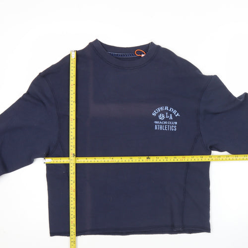 Superdry Womens Blue Pullover Sweatshirt Medium Crew Neck Athletic Logo