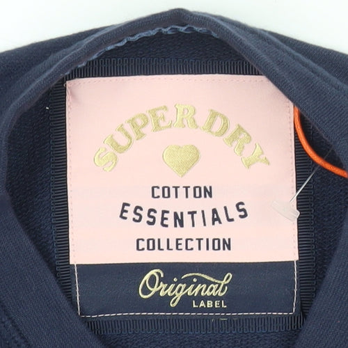 Superdry Womens Blue Pullover Sweatshirt Medium Crew Neck Athletic Logo