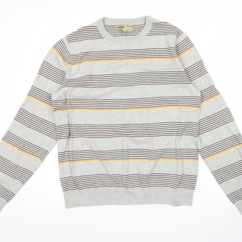 SoulCal Men’s Grey Striped Crew Neck Pullover Jumper Size L